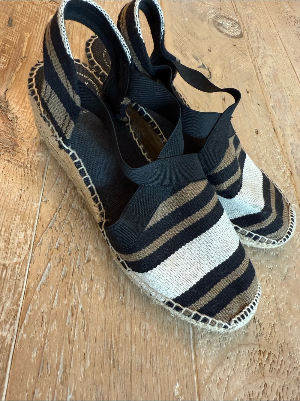 Toni Pons Women’s Striped Espadrille Wedge Sandals - Black & Brown 37 US 6